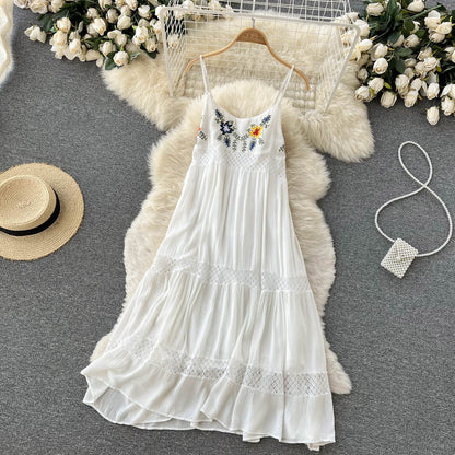 Sexy Spaghetti Träger Boho Spitzenkleid Damen Urlaubskleid P193