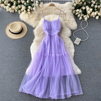 Sexy Trägertüll Rüschenkleid Damen Urlaubs-Kleid P209