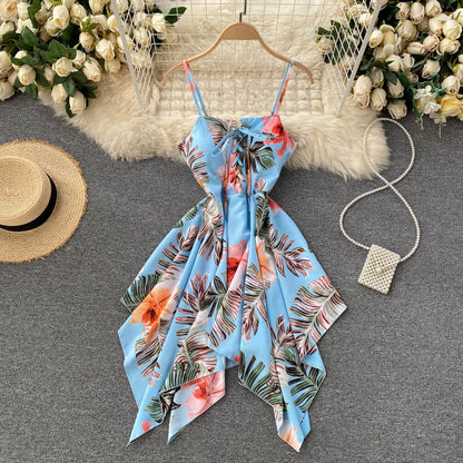 Sexy Spaghetti-Träger schulterfreies Sommerkleid Damen Blumen Feiertagskleid P162