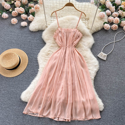 Sexy Spaghettiträger Sommer Blush Rosa Kleid Damen Urlaubskleid P168