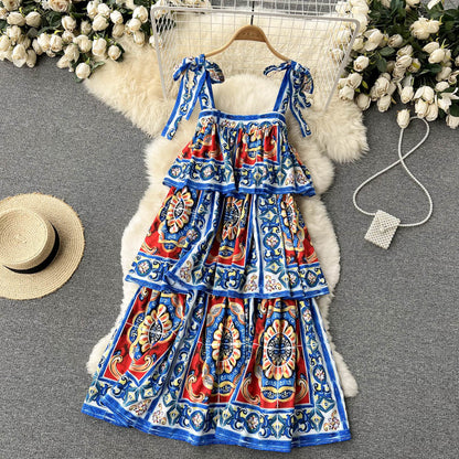 Vintage Spaghettiträger Süßes Sommer Boho-Kleid Damen Urlaubskleid P187