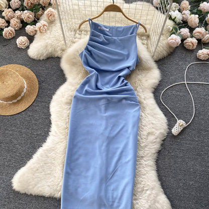 Sexy Seidensatin-Kleid Sommer Damen Holiday-Kleid P221