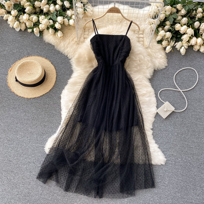 Sexy Trägertüllkleid Schwarz Damen Partykleid P208