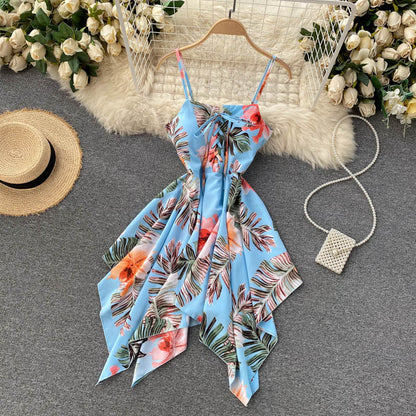 Sexy Spaghetti-Träger schulterfreies Sommerkleid Damen Blumen Feiertagskleid P162
