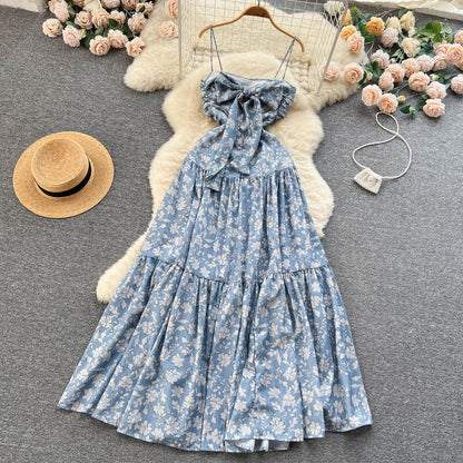 Vintage Spaghettiträger Blumenkleid Damen Urlaubskleid P185