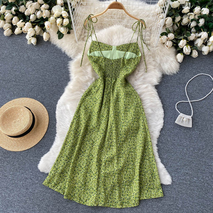 Süßes Spaghetti-Träger Kurzes Blumenkleid Damen Kleid P139