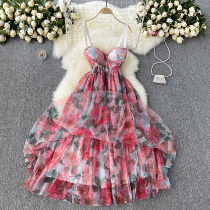 Sexy Spaghetti Straps Pink Floral Dress Summer Women Holiday Dress P21 PreppyDress Sexy Spaghetti Straps Pink Floral Dress Summer Women Holiday Dress P21 PreppyDress
