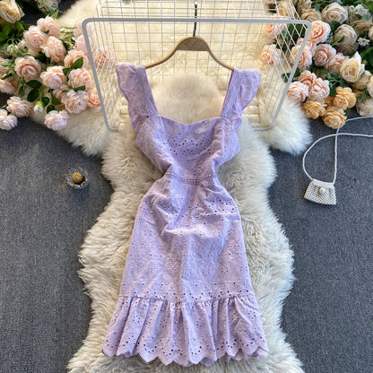 Sexy Träger Rüschen Spitzenkleid Damen Urlaubskleid P207