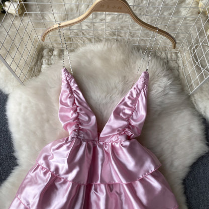 Sexy Spaghettiträger Rückenfreies Kurzes Sommerkleid Damen Urlaubskleid P160