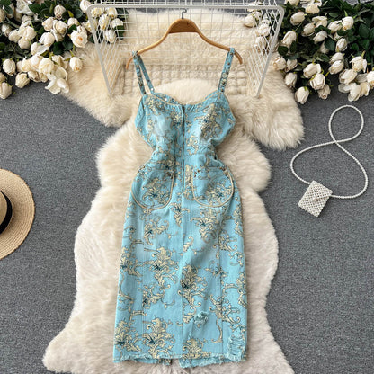 Sexy Spaghettiträger Sommerkleid mit Blumenmuster Damen Urlaubs-Kleid P169