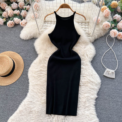 Sexy Spaghetti-Träger Eng anliegendes Strickkleid Damen Urlaubskleid P172