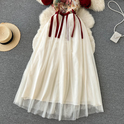 Retro-Nischen-Design, besticktes Trägerkleid Damen Kleid P084