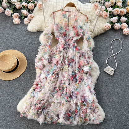 Süßes Langarm-Blumenkleid Damenkleid P109
