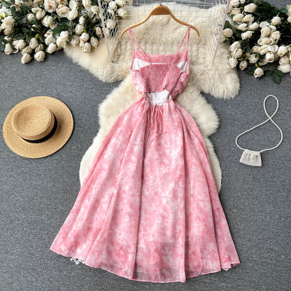 Süßes ärmelloses A-Linien-Sommerkleid mit Spaghettiträgern und Rückenausschnitt, Pink, P240