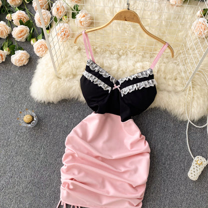 Sexy scheidenförmiges, ärmelloses, pinkfarbenes kurzes Sommerkleid P243