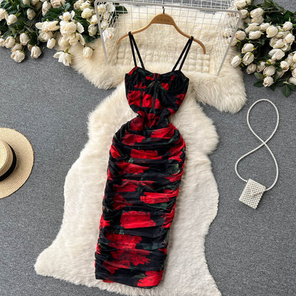 Robe Sexy à Bretelles Fines Florale pour Femme P142