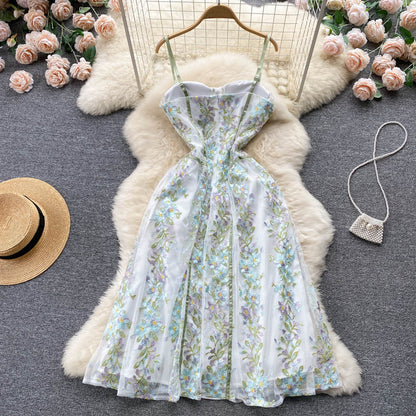 Sexy A-Linie Spaghetti-Träger Blumenkleid Damen Abendkleid P150
