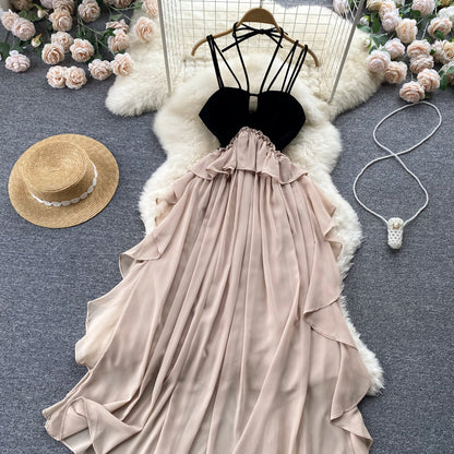 Sexy Spaghettiträger Rückenfreies Kleid Damen Sommer Urlaubskleid P157