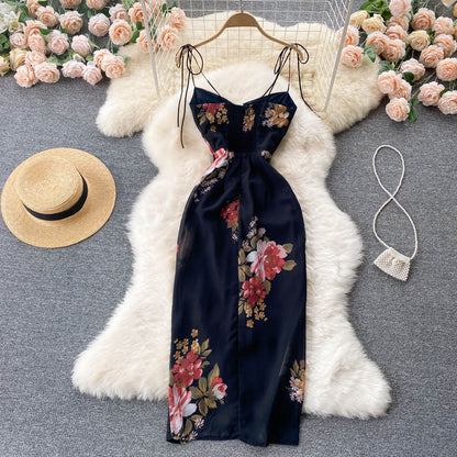 Sexy Spaghettiträger Blumenkleid Sommer Damen Urlaubskleid P214
