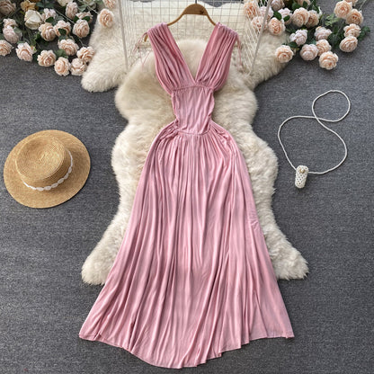 Süßes A-Linien-Kleid mit V-Ausschnitt, sommerliches böhmisches Kleid für Damen, P152