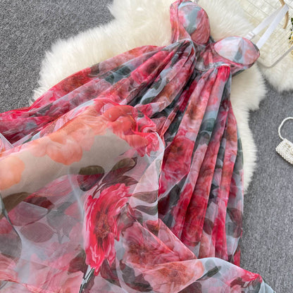 Sexy Spaghetti Straps Pink Floral Dress Summer Women Holiday Dress P21 Sexy Spaghetti Straps Pink Floral Dress Summer Women Holiday Dress P21