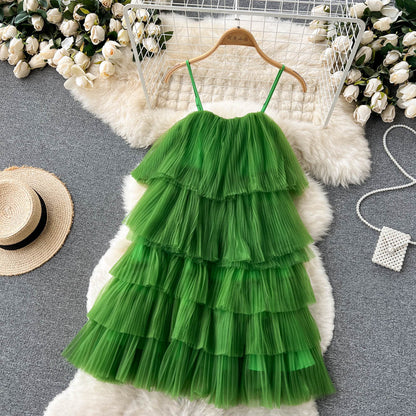 süßes Sommerkleid für Damen mit Spaghettiträgern und Rüschen P141