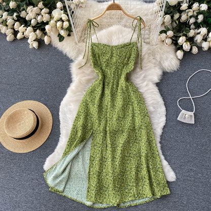 Süßes Spaghetti-Träger Kurzes Blumenkleid Damen Kleid P139
