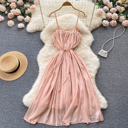 Sexy Spaghettiträger Sommer Blush Rosa Kleid Damen Urlaubskleid P168