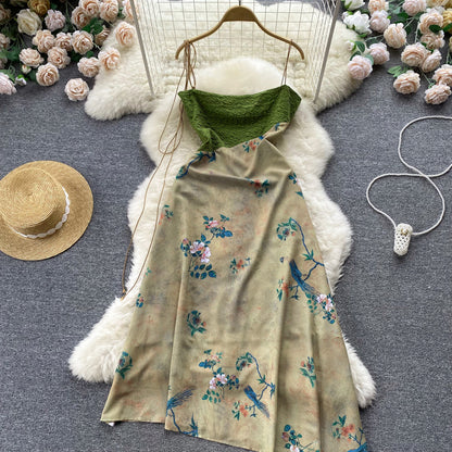 Einfaches Trägerkleid mit Blumenmuster für Damen, Urlaubskleid P183