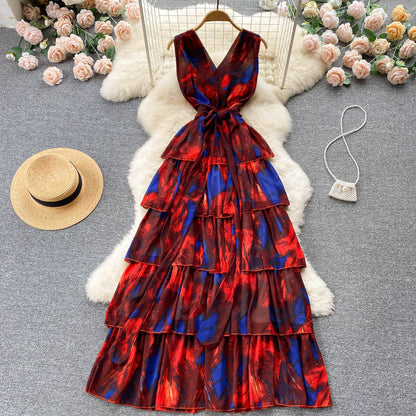 Süßes Sommerkleid mit V-Ausschnitt und Blumenmuster für Damen, Urlaubskleid P174