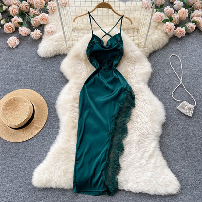 Sexy Spaghettiträger Sommer Spitzen High-Low-Kleid Damenkleid P127