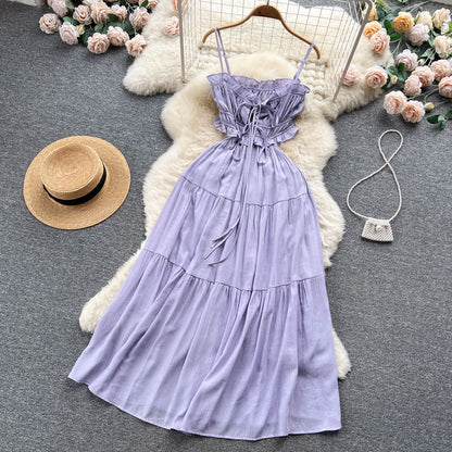 Sexy Spaghettiträger Heißes rückenfreies Strandkleid Damen Urlaubskleid P205