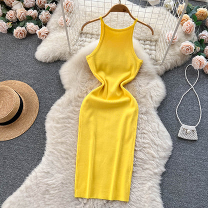 Sexy Spaghetti-Träger Eng anliegendes Strickkleid Damen Urlaubskleid P172