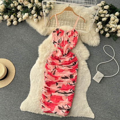 Robe Sexy à Bretelles Fines Florale pour Femme P142