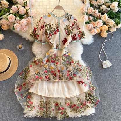 Vintage A line short sleeves floral dress women's dress P101