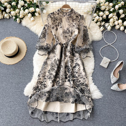 Niedliches Langarm-Spitzenkleid Damenkleid P111