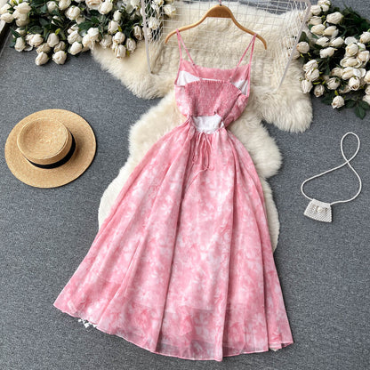 Süßes ärmelloses A-Linien-Sommerkleid mit Spaghettiträgern und Rückenausschnitt, Pink, P240