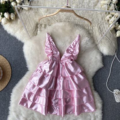 Sexy Spaghettiträger Rückenfreies Kurzes Sommerkleid Damen Urlaubskleid P160
