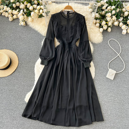 Einfaches, langärmliges Chiffon-Sommerkleid für Damen P114
