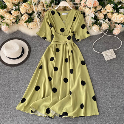 Robe d'été vintage à manches courtes pour femme P123