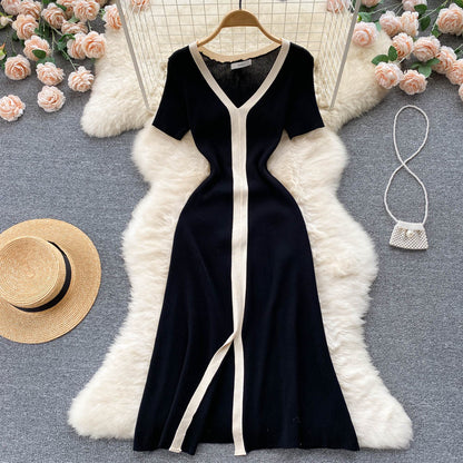 Einfaches, kurzärmeliges Sommerkleid für Damen P115