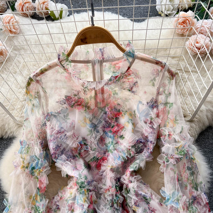 Süßes Langarm-Blumenkleid Damenkleid P109
