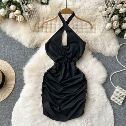 Sexy Enges Ärmelloses Schwarzes Kurzes Sommerkleid P244