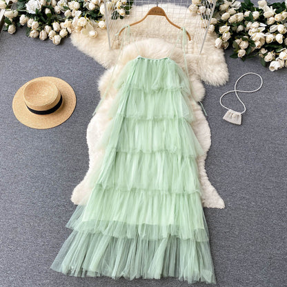 Sexy Träger Tüll Minzgrünes Kleid Damen Holiday Kleid P228
