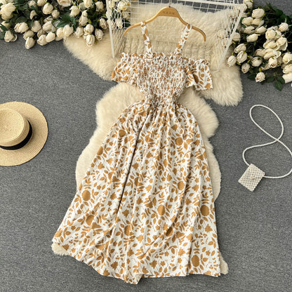 Sexy Spaghettiträger Sommerkleid Damen Blumen Holiday Kleid P163