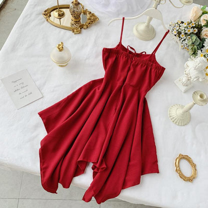 Robe courte sexy pour femme avec fines bretelles et motif irrégulier P133