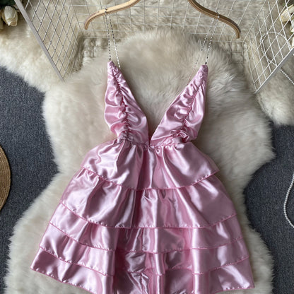Sexy Spaghettiträger Rückenfreies Kurzes Sommerkleid Damen Urlaubskleid P160