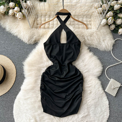 Sexy Enges Ärmelloses Schwarzes Kurzes Sommerkleid P244