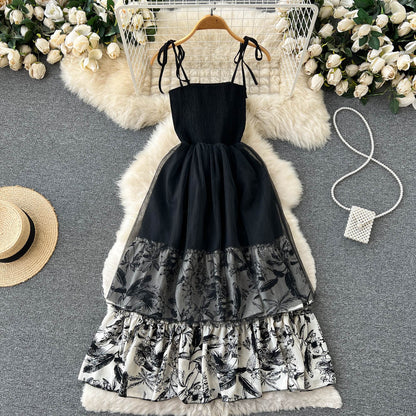 Sexy Spaghettiträger Sommerkleid schwarz Damenkleid P129