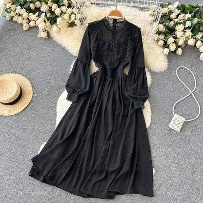 Einfaches, langärmliges Chiffon-Sommerkleid für Damen P114
